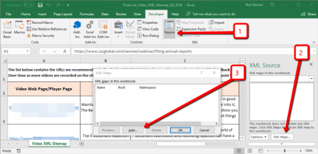 add xml maps to excel
